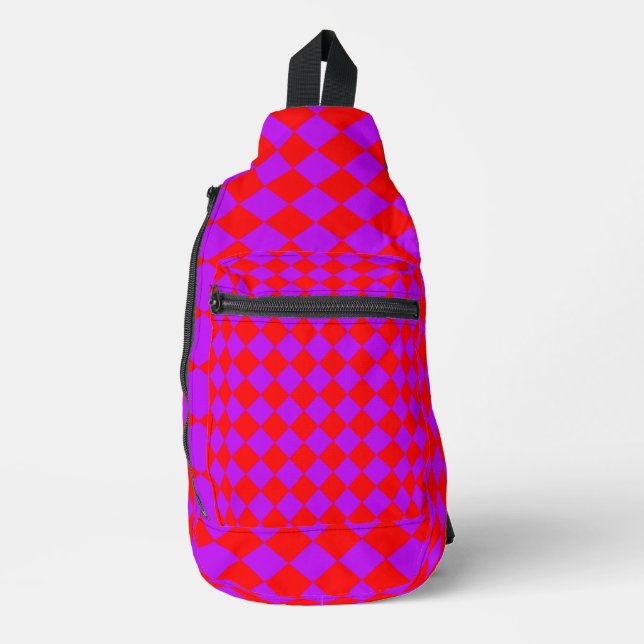 Sac À Bandoulière Motif de diamants de Checker rouge violet (Recto)