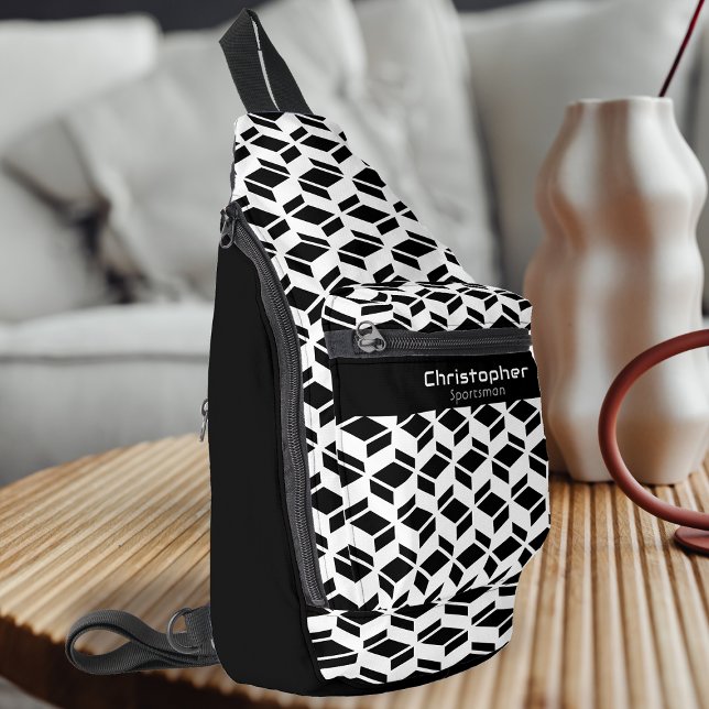 Sac À Bandoulière Motif de répétition moderne noir blanc (Modern Geometry Design.)