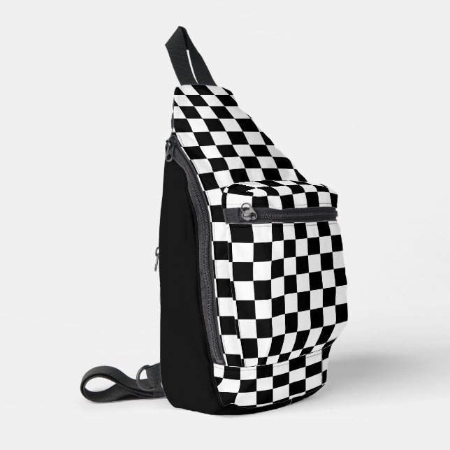 Sac À Bandoulière Motif d'échecs À damiers noir et blanc (Coin gauche)