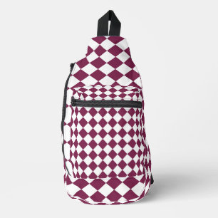 Sac À Bandoulière Motif diamant à carreaux blanc et burgundy