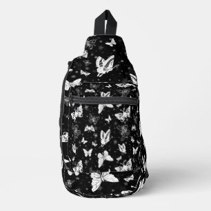 Sac À Bandoulière Motif d'illustration noir blanc papillon