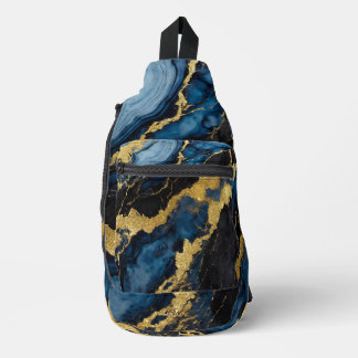 Sac À Bandoulière Motif en marbre bleu avec or