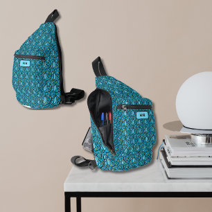 Sac À Bandoulière Motif Feuille bleu avec Monogram