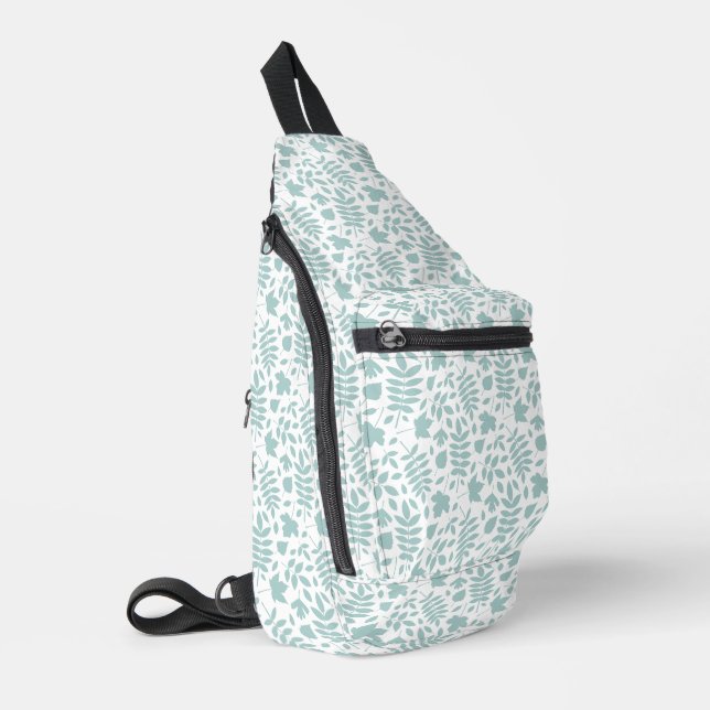 Sac À Bandoulière Motif Feuille perdu Turquoise sur blanc (Coin gauche)