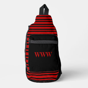 Sac À Bandoulière Motif Rayures Rouge Noir