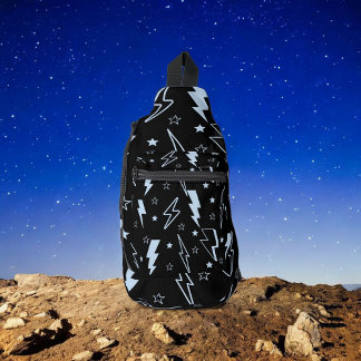 Sac À Bandoulière Motif Y2K Fond Noir Foudre Bleue