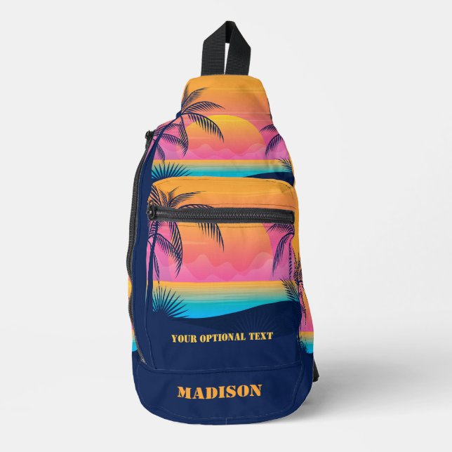 Sac À Bandoulière Nom et texte personnalisés Coucher de soleil sur l (Recto)