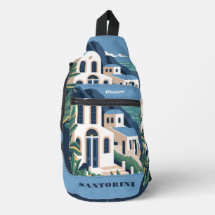 Sac À Bandoulière Nom et texte personnalisés Santorin Grèce