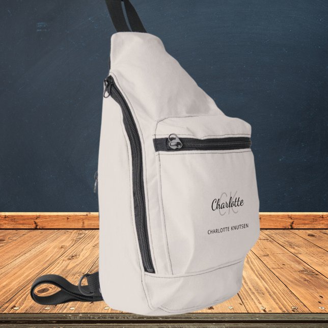 Sac À Bandoulière Nom initial du monogramme gris beige (Créateur téléchargé)