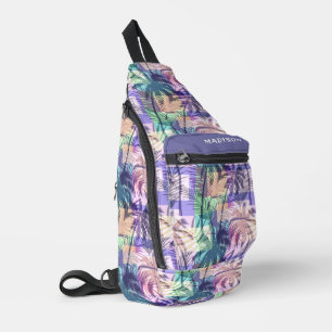 Sac À Bandoulière Nom personnalisé du Motif Palm Tree Abstrait