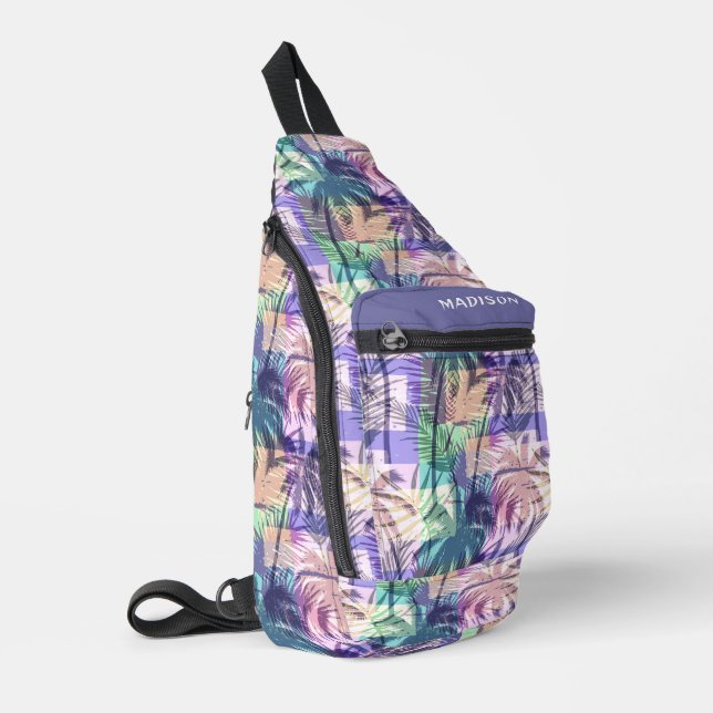 Sac À Bandoulière Nom personnalisé du Motif Palm Tree Abstrait (Coin gauche)
