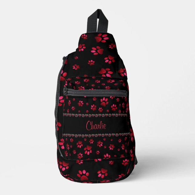 Sac À Bandoulière Nom personnalisé, pattes de chien de parties scint (Recto)