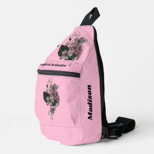 Sac À Bandoulière Nom personnalisé, texte et couleur Flamant rose ro