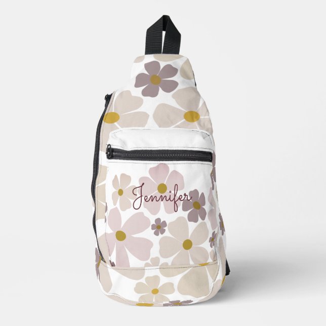 Sac À Bandoulière Nom sur crème pâle et fleurs violettes (Recto)