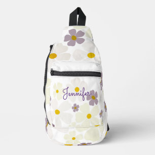 Sac À Bandoulière Nom sur fleurs crème pâle et violettes