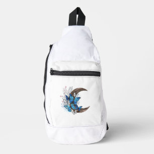 Sac À Bandoulière Papillons bleus sur croissant en bois