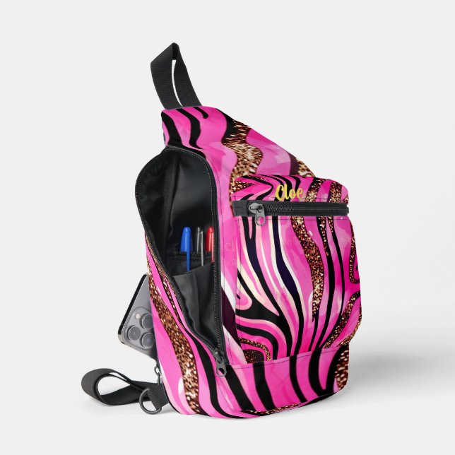Sac À Bandoulière Parties scintillant rose et or Bandes animales | G (Ouvrir)