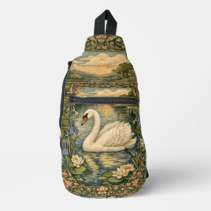 Sac À Bandoulière Peinture élégante vintage aquarelle cygne blanc