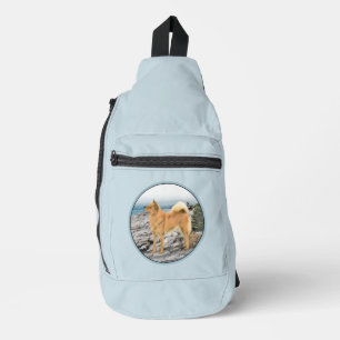 Sac À Bandoulière Peinture Originale de Chiens sur le Rivage Spitz F