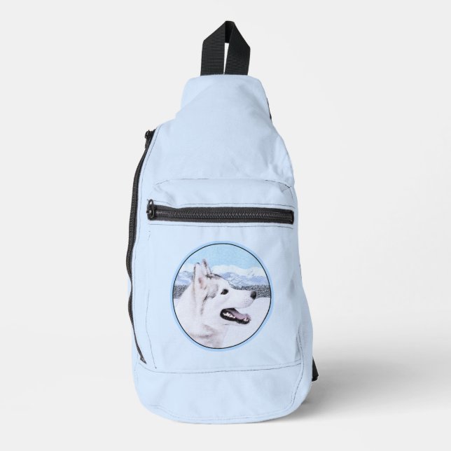 Sac À Bandoulière Peinture sibérienne Husky Argent et Chien blanc Ar (Recto)