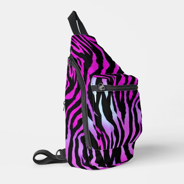 Sac À Bandoulière Pink Zebra Tiger Stripe motif de peau d'animal sau (Coin gauche)