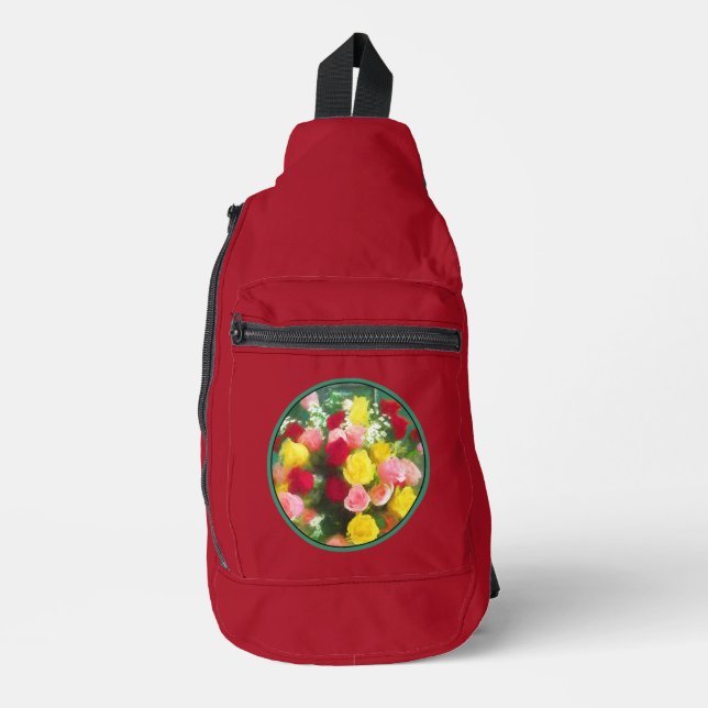 Sac À Bandoulière Rose Bouquet de peinture Rose Art Fleur original (Recto)