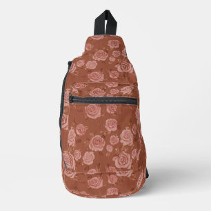 Sac À Bandoulière Roses Décoratives Cuir Brun Aspect