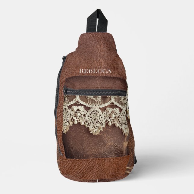 Sac À Bandoulière Russe en cuir occidental et dentelle antique (Recto)