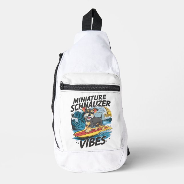 Sac À Bandoulière Schnauzer Miniature Majestueux Surfant Une Vague (Recto)