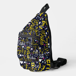 Sac À Bandoulière Sling Sag Femme nom, coeur et étoiles