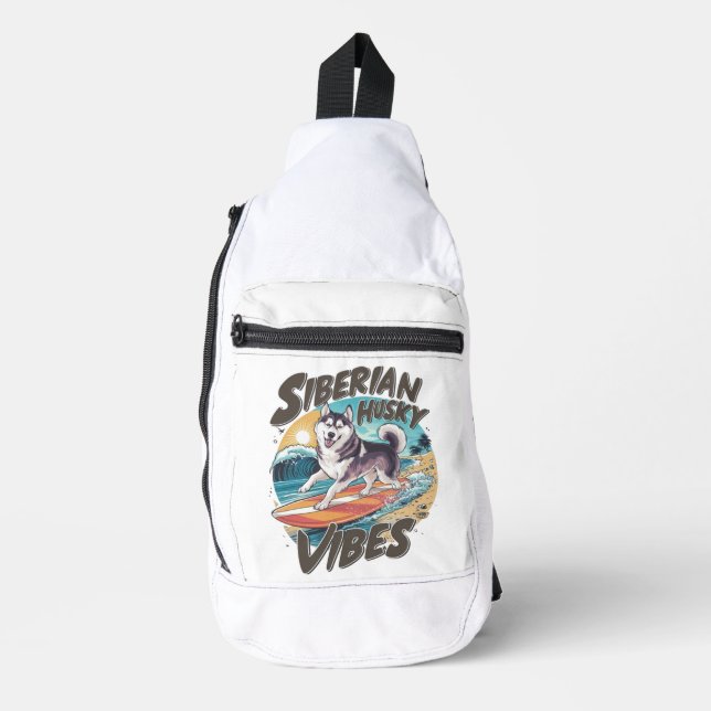 Sac À Bandoulière Surf Husky Sibérien conquérant la houle tropicale (Recto)