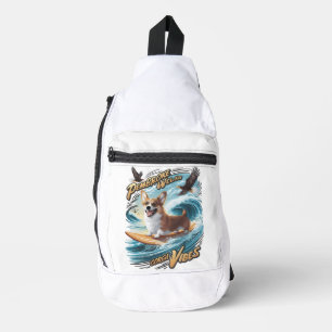 Sac À Bandoulière Surf Welsh Corgi attraper une grande vague