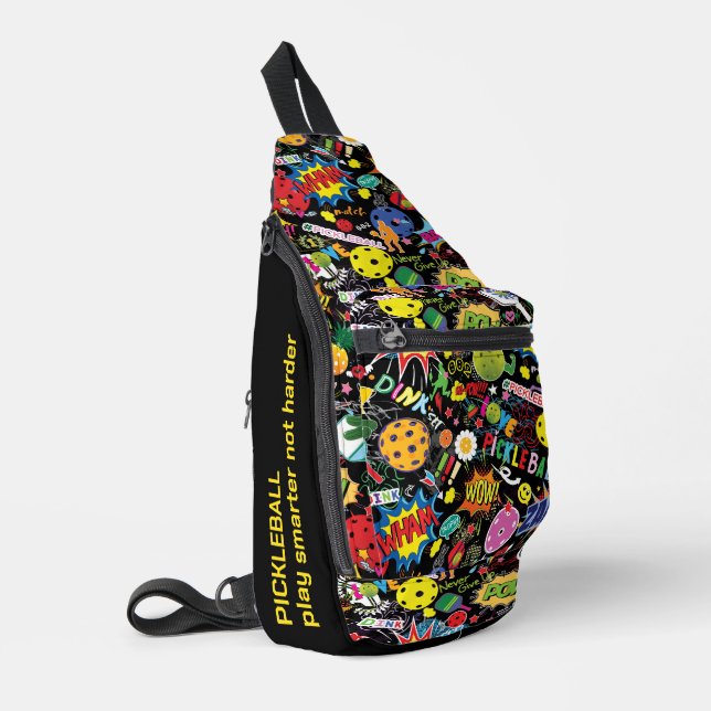 Sac À Bandoulière Texte personnalisé Cool Zing pickleball doodle noi (Coin gauche)