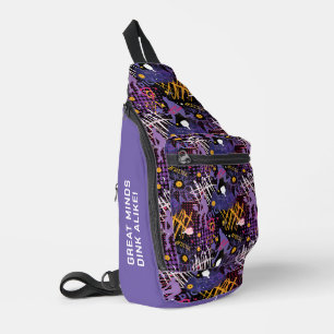 Sac À Bandoulière Texte personnalisé Purple + Pickleball jaune