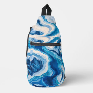 Sac À Bandoulière Topographie abstraite de glacier bleu et or coupe