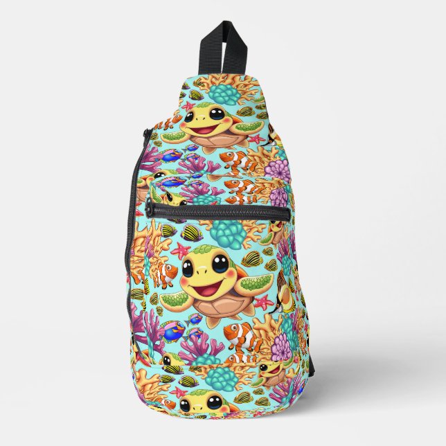 Sac À Bandoulière Tortue de mer Bébé heureux et mignonne personnage (Recto)