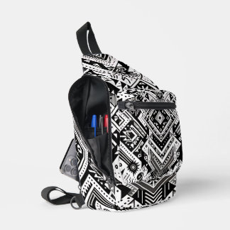 Sac À Bandoulière Tribal monochrome - Symétrie en gras en noir
