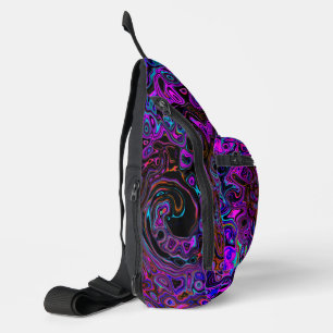 Sac À Bandoulière Trippy Black et Magenta Retro Liquid Swirl