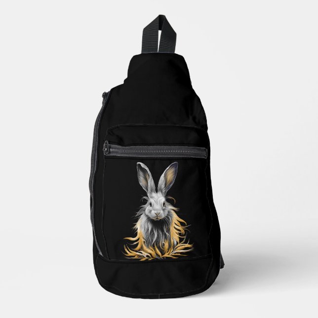 Sac À Bandoulière Un lapin gris génial en feu (Recto)