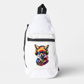 Sac À Bandoulière Un renard dans les écouteurs et les lunettes