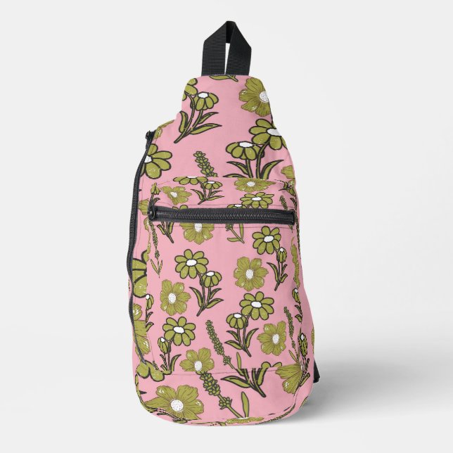 Sac À Bandoulière Vert rose rétro Y2K Funky Hippie Flower Motif (Recto)