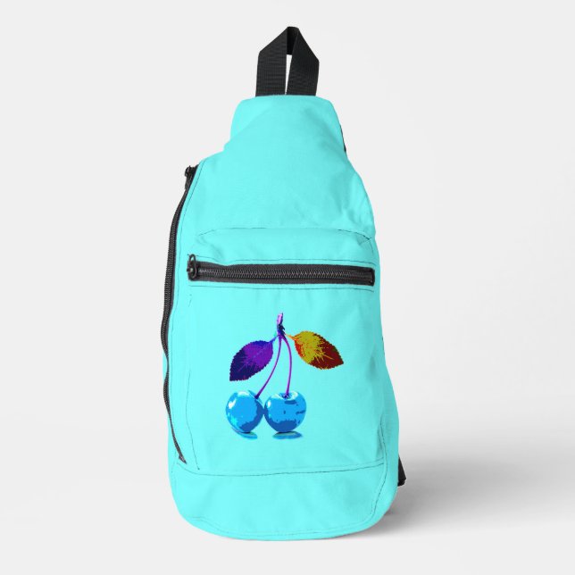 Sac À Bandoulière Vibrant Blue Cerises Pop Art Moderne (Recto)