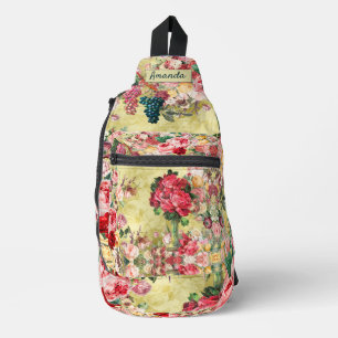 Sac À Bandoulière Vintage shabby chic roses et vase jaune imprimé