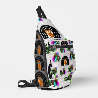 Sac À Bandoulière Whimsical Boho Owl & Tropical Monstera Leaf