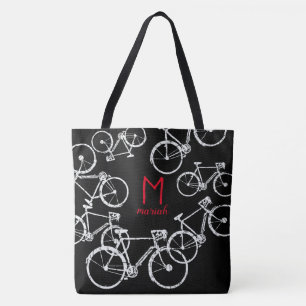 sac à bicyclettes . blanc graphique vélos sur noir