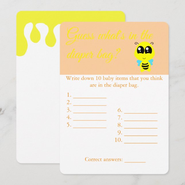 Sac à couches, Baby shower, prospectus de carte de (Devant / Derrière)