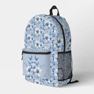 Sac à coudre imprimé à fleurs bleues botaniques