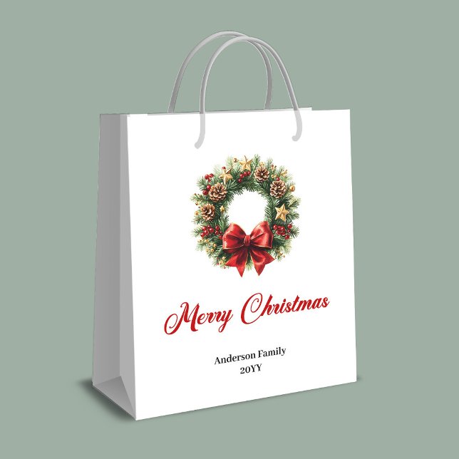 Sac à couronne de Noël classique thème rouge vert  (Classic Christmas wreath bag red green gold theme)