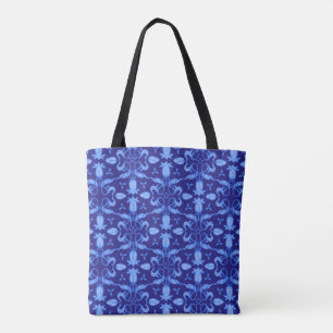 Sac à damas floral à motif tulipe bleu