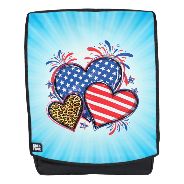 Sac À Dos American Flag Heart Leopard Sublimation-64210 (Devant)